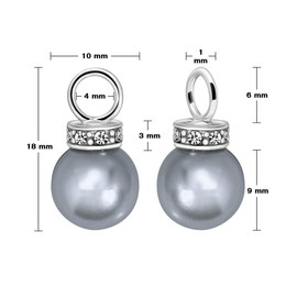 Quiges Vintage Style Classic 925 Sterling Silver Dangle Drop Charms Set with Grey Faux Pearls for Hoop Earrings and Transparent Zirconia