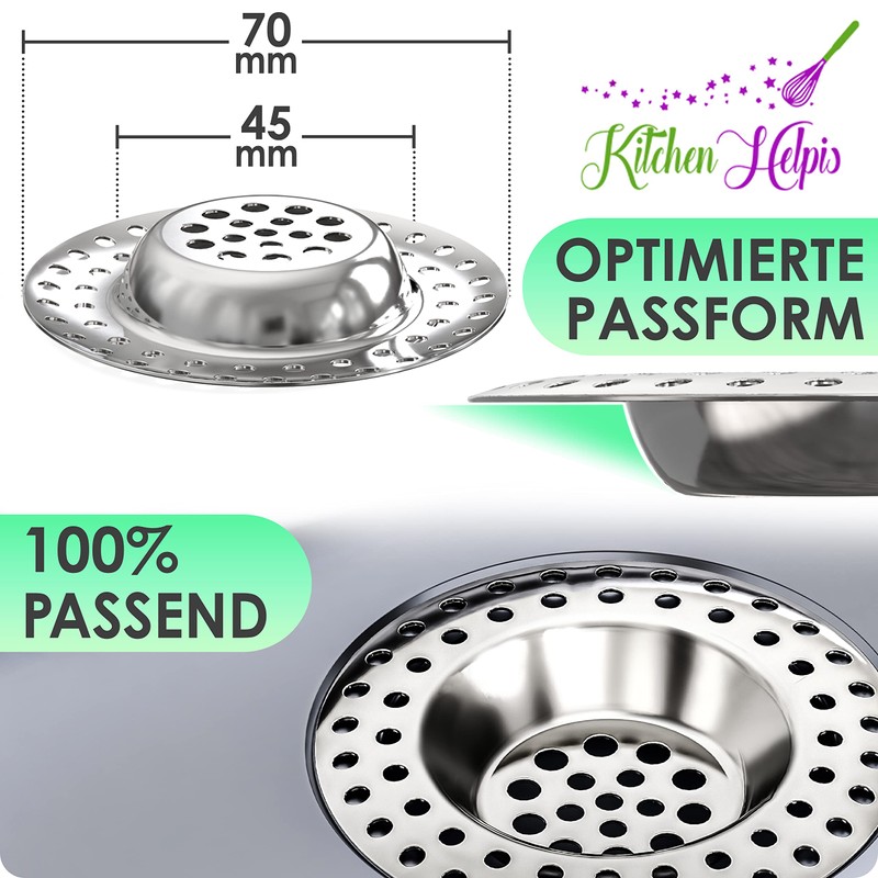 Kitchen Helpis® 4 x Drain Strainer Suitable for All Drains,