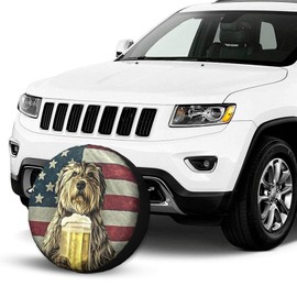 American Flag Dog Beer Spare Tire Cover Wheel Protectors Waterproof UV Resistant Wheel Covers Universal Fit for SUV Truck Rv Trailer Camper Travel Accessories 15 inch
