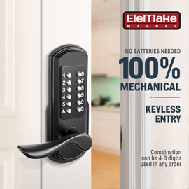 Elemake Mechanical Door Lock with Handle, Left Handed Keyless Entry Door Lock with Keypad, Combination Door Lever Lock - Not Deadbolt