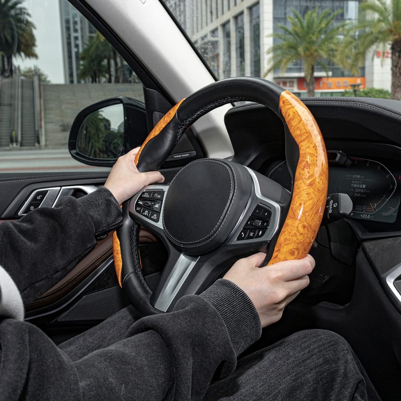 Amiss Car Wood Grain Steering Wheel Cover, Car Interior Accessories,