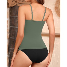 Aqua Eve Bandeau Swimsuits for Women Two Piece Bathing Suits Ruched Tummy Control Tankini Sets Strapless Swimwear Army Green X-Large