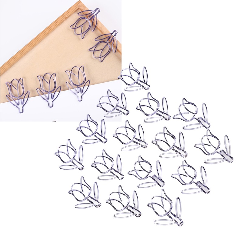 50Pcs Tulip Paper Clips Cute Purple Tulip Design Durable Metal