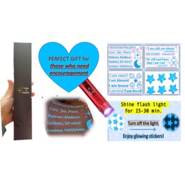 Inspirational Bible Verses, Luminous Wall Decals. Glow in The Dark Stars. Gift for Kids, Teenagers, Women. Affirmation Messages. UV Flashlight Included. Can use Phone or Sunlight Too.