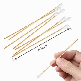 6'' Long Cotton Swabs 200PCS - Cotton Swabs with Wooden Sticks - Long Swabs for Gun Cleaning, Ear Cleaning, Pets Care, Makeup