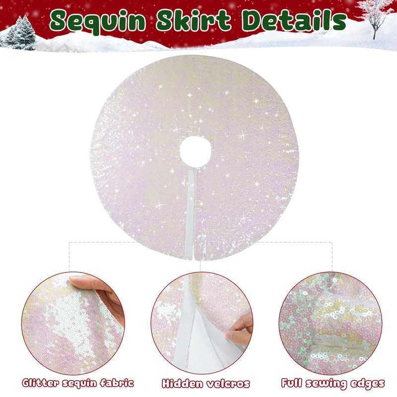 Christmas Tree Skirt 50" Round Sparkly Iridescent Sequin Fall Large