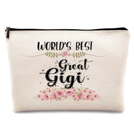 kdqua Great Gigi Makeup Bag, Mothers Day Birthday Gifts from Granddaughter, Appreciation Gifts for Grandma Grandmother, Watercolor Floral Linen Cosmetic Bag Zipper Pouch Travel Organizer Toiletry Bag