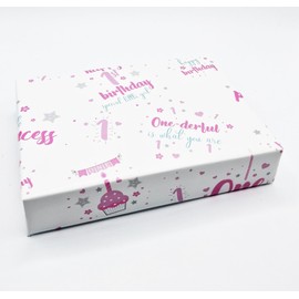 2 Sheets 1st Birthday Girl Wrapping Paper Age 1 Cute Birthday Giftwrap White and Pink (AWU)