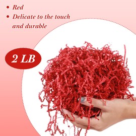 Outus 2 LB Red Crinkle Cut Paper Shred Filler Shredded Papers Confetti Gift Boxes Basket Crinkle Paper Filler Packing Grass Cushion Shredded Tissue Stuffing Christmas Wedding Birthday Wrapping Decor