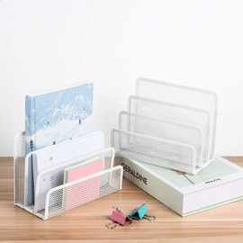 VANRA Letter Box Letter Tray Metal Desk Organiser with 3 Letter Tray for School Office Supplies, Pack of 2, White