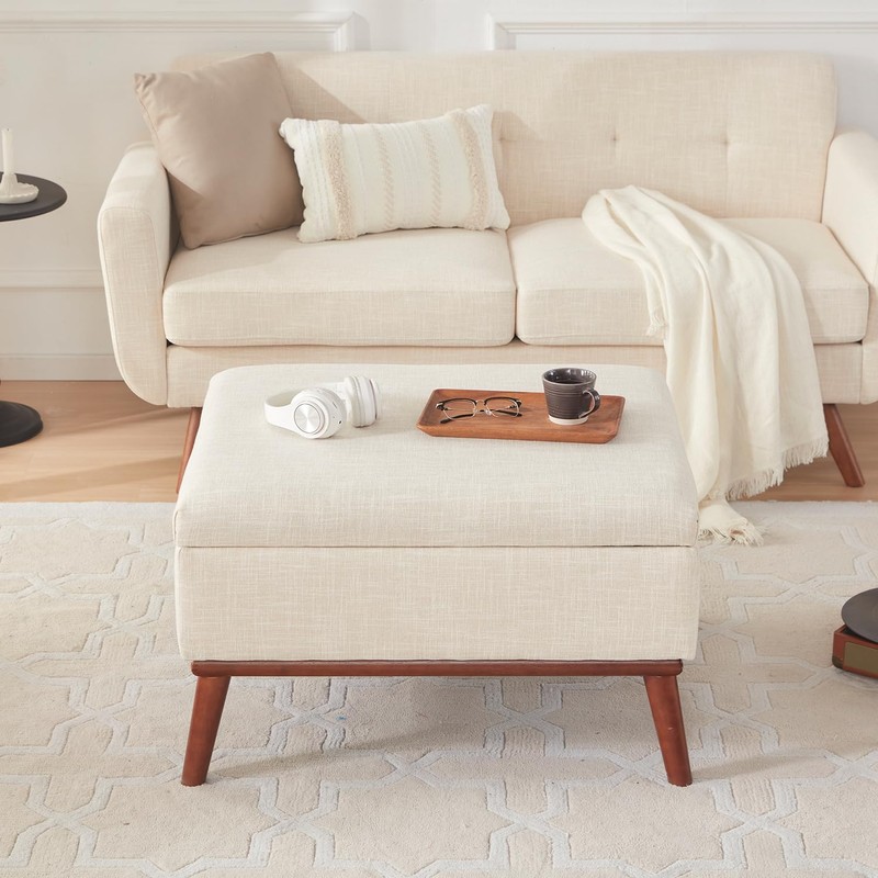 Tbfit Large Ottoman with Storage, 28.3" Mid Century Modern Rectangle