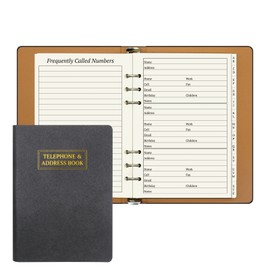 Refillable Address Book with Alphabetical Tabs, 600 Entry Spaces Large Print Contact Address/Phone Books, PU Leather Hardcover A5 6 Ring Address Book Binder for Senior Home Office