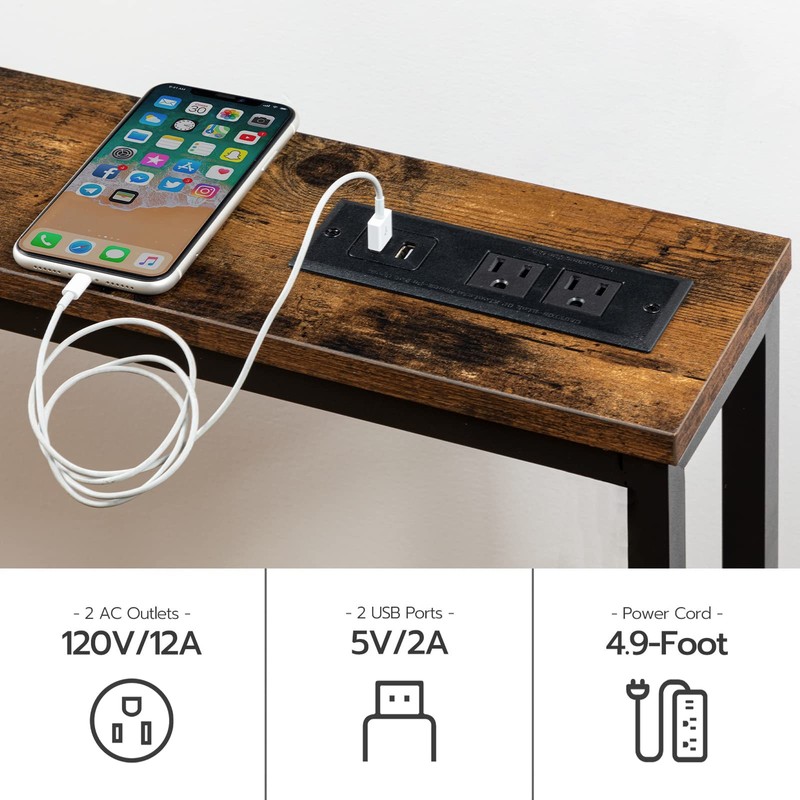 HOOBRO 2 Pack 5.9" Narrow Console Sofa Table with Power