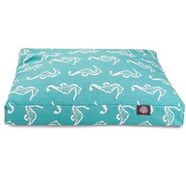 Teal Sea Horse Medium Rectangle Indoor Outdoor Pet Dog Bed With Removable Washable Cover By Majestic Pet Products