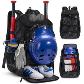 RAINSMORE Baseball Bag Large Capacity Backpack for Softball, Baseball,Tball Equipment Adult & Youth Bat Bag with Shoe Compartment & Helmet Holder