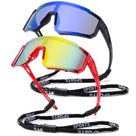 DYSAKER Youth Baseball Sunglasses for Boys Girls Age 4-12, Softball Cycling Sunglasses for Kids with Strap UV Sports Goggles