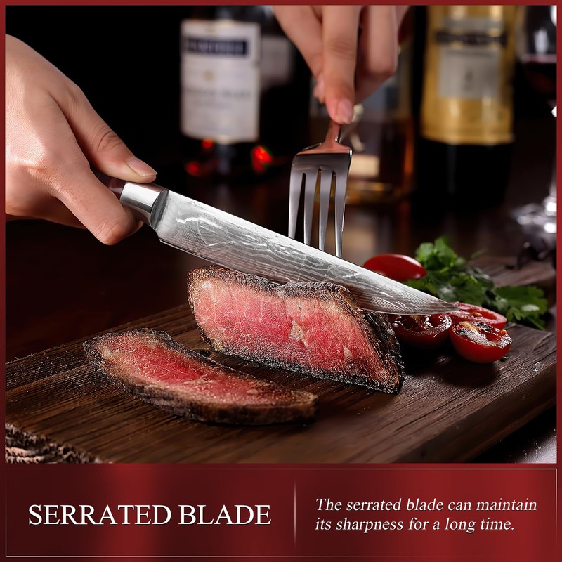 YFWOOD Steak Knives Set of 4, 4.8 Inch Non Serrated
