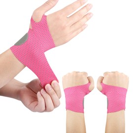 Ultra Thin Wrist Compression Band [2 PCS] Slim and Colorful Wrist Brace Flexible Wrist Support for Men and Women Adjustable Sports Lightweight Fits Both Hands (Pink)