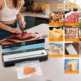 Vacuum Sealer Machine for Food - Automatic Vacuum Sealer with Digital Timer, Dry/Wet Modes & Built-in Cutter - Includes 50 Vacuum Bags & Hose - Food Storage, Sous Vide, Kitchen Accessories - Black