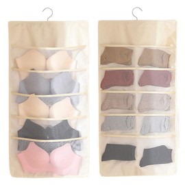 1 Pack Dual Sided Closet Hanging Organizer with Mesh Pockets & Metal Hanger, Wall Shelf Wardrobe Hanging Storage Bag for Bra Socks Underwear Storage, Space Saving Closet Hanging Shelves Storage