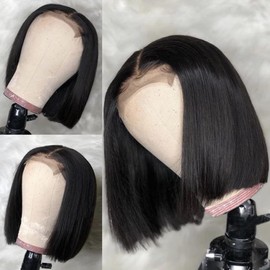 Fereowth 4x4 Lace Front Wig Short Bob Straight Human Hair Wigs Natural Brazilian Glueless 150% Density 12 Inch