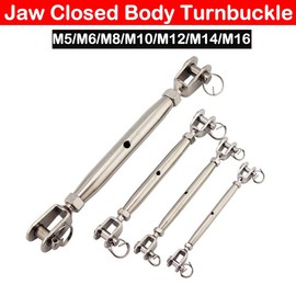 BE-TOOL Stainless Steel Turnbuckle with Closed Body and Jaw for Adjusting Tension on Ropes, Cables and Wires, Silver