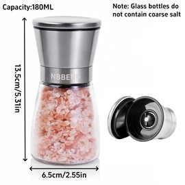 NBBENG Salt and Pepper Grinder with Adjustable Non-Corrosive Ceramic Grinder and 304 Stainless Steel,Glass and Stainless Steel Spice Mills with Adjustable Coarseness - Easy to Use and Fill - Large Capacity