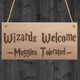 RED OCEAN Wizards Welcome Muggles Tolerated Gift Hanging Plaque Magic Home Sign