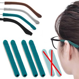 2 Pairs Extended Eye Glasses Ear Grippers, Upgrade Soft Knitting Cotton Arm Cushion for Glasses Behind Ear, Anti Slip Eye Glass Ear Grips, Non Slip Ear Pads, Eyeglasses Temple Tips for Pain (Cyan)