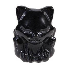 KYEYGWO Carved Crystal Fox Figure Decoration, Small Obsidian Stone, Nine-Tailed Fox Statue, 3 cm Pocket Stones, Animal Sculpture, Lucky Charm, Healing Stone, Collectible Figure, Talisman Ornament for