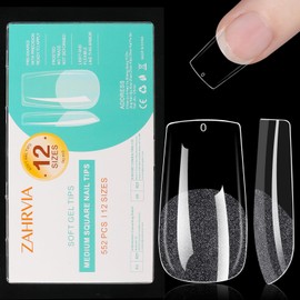 ZAHRVIA Artificial Nail Tips, 552 Pieces Soft Gel Nail Tips, Fake Full Cover Nail Tips for Gel Nails, Pre-buff Artificial Nails, Fingernails Set for Nail Art, DIY, 12 Sizes