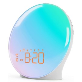 Auriostar Alarm Clocks Bedside lamp - Fullscreen Wake Up Light 18 Colorful Sunrise/Sunset Simulation, 7 Natural Sound+FM Radio Dual Alarms and Snooze Function Atmosphere Lamp