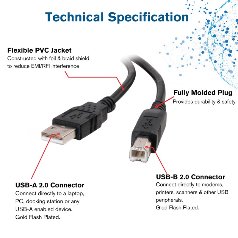 C2G USB 2.0 Cable, USB A to B Cable, Black