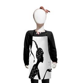 Ambesonne Zodiac Scorpio Apron, Girl with Scorpion Tail Like Hair and Leafy Ornaments, Small Apron Bib with Adjustable Ties for Baking Painting, Small Size, Black and White