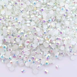 MajorCrafts 4000pcs 2mm ss6 Jelly AB Flat Back Round 14 Facets Resin Rhinestones Arts and Crafts Embellishment Gems (White AB C61)