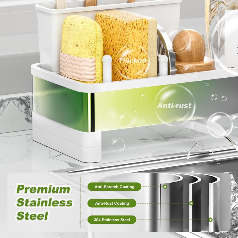 Ewaiira Stainless Steel Sink Caddy, Sponge Holder for Kitchen Sink
