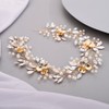 Chargances Bride Crystal Flower Long Headband Wedding Pearl Leaf Hair