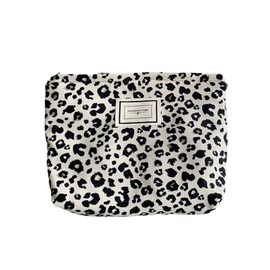 Women's Cosmetic Bag Toiletry Bag Travel Makeup Bag, black, Leopard Flower 2