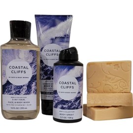 Bath and Body Coastal Cliffs Gift Set for Men - 3-in-1 Hair, Face and Body Wash - Body Cream - Body Spray Rosebud Ranch Goat Milk Soap Sample