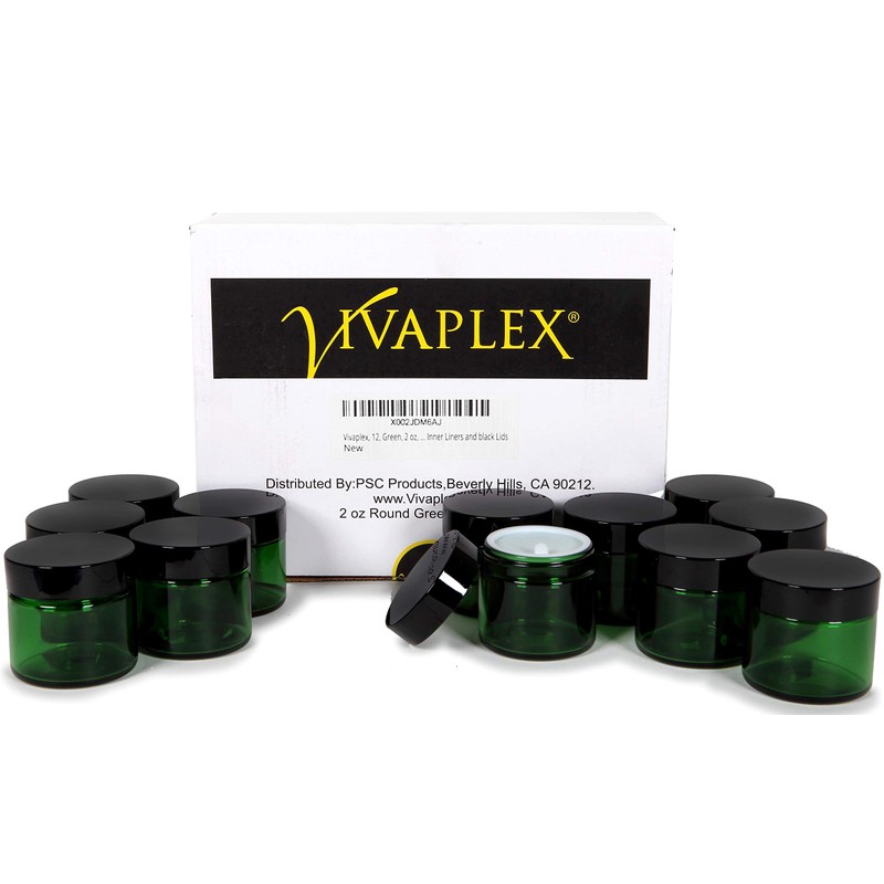 Vivaplex, 12, Green, 2 oz, Round Glass Jars, with Inner