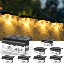 Herzila Solar Deck Lights Outdoor, 8 Pack Fence Lights Solar Powered, Waterproof Step Lights for Outside, Step, Fence, Deck, Stair, Pool and Yard, Warm White