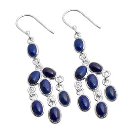 Silver Palace Natural Lapis Lazuli 925 Sterling Silver Drop Dangle Earrings For Women & Girls, Metal Gemstone, Lapis Lazuli