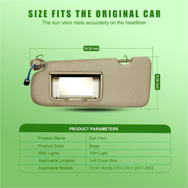 Left Driver Side Sun Visor for Honda CRV 2017 2018
