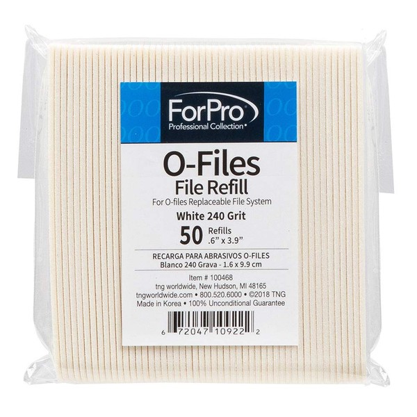 ForPro Professional Collection O-Files Replaceable File System Refills, White, 240 Grit, Manicure Nail File Refills, 3.9” L x .6“ W, 50-Count