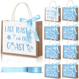 PerKoop 8 Pcs Last Toast on the Coast Bachelorette Burlap Gift Bags Party Decorations Beach Bachelorette Party Supplies for Bride Bridesmaid Gifts Beach Wedding