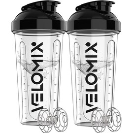 VELOMIX -2 Pack- 28 oz Protein Shaker Bottles for Protein Mixes - 2x Wire Whisk | Leak Proof Shaker Cups for Protein Shakes and Pre Workout | Protein 