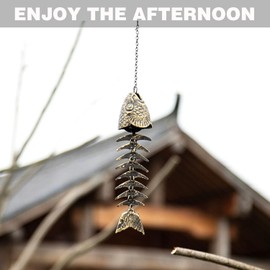 Fish Wind Chime, Fishbone Wind Chime, Fish Bone Cast Iron Wind Chimes Vintage Metal Wind Chimes Outdoor Soothing Melody for Garden Home Yard Porch Hanging Decor (Bronze)