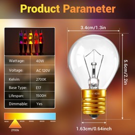 Lava Lamp Bulbs 40 Watt,E17 120V S11 Intermediate Base for 14.5-Inch Dimmable Lava Lamp Bulb Replacement,Warm White,S11 Bulb High Temp Resistance Compatible with Glitter Lava Lamp(Pack of 2)