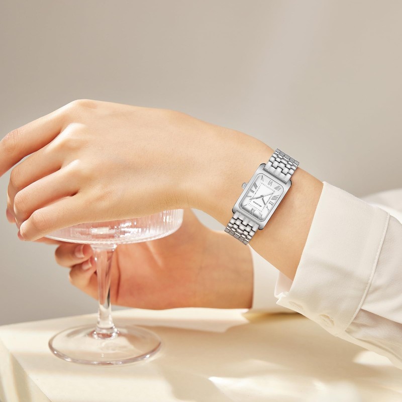 HOLSTOUR Watches for Women Vintage Bracelet White Roman Dial Rectangular