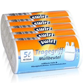 5 x Swirl Carry Handle Bin Liners 5 L (Pack of 40/Roll)